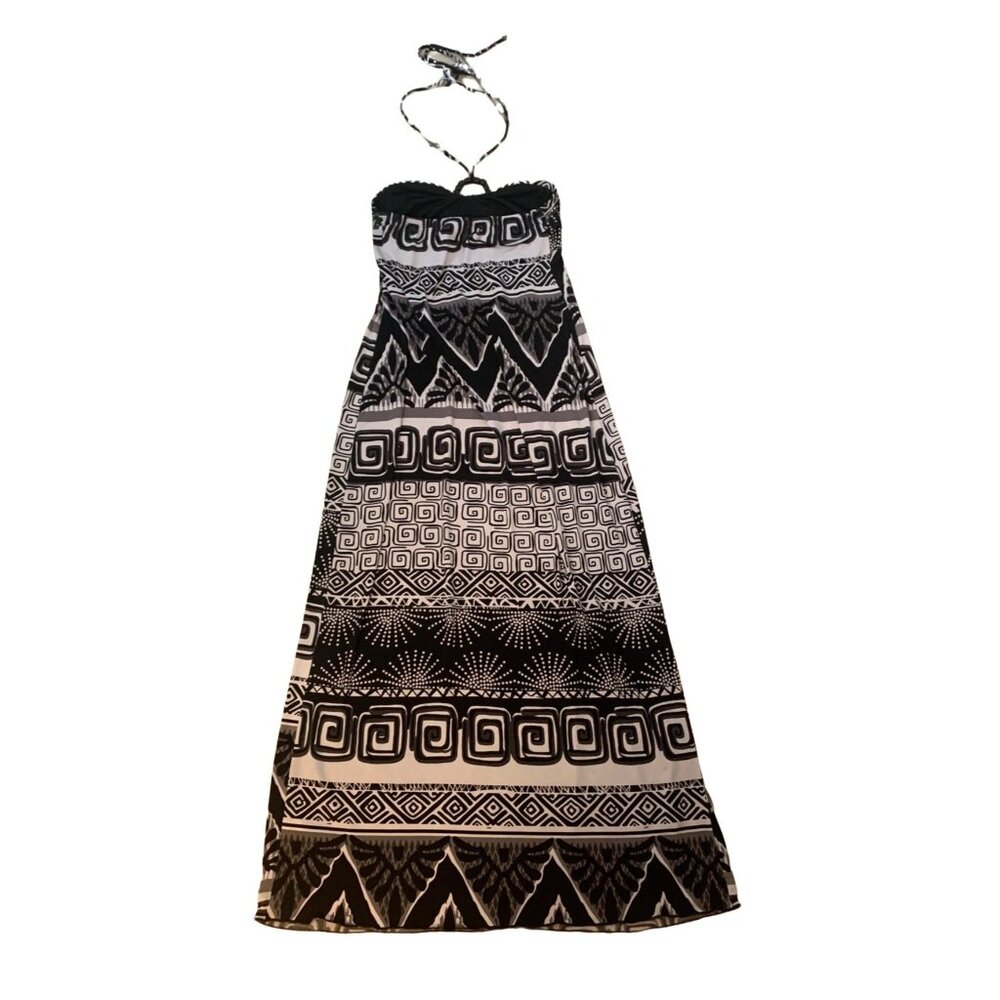 Carole Little Womens Halter Dress Size 8 Black Abstract Maxi Boho - Picture 5 of 7